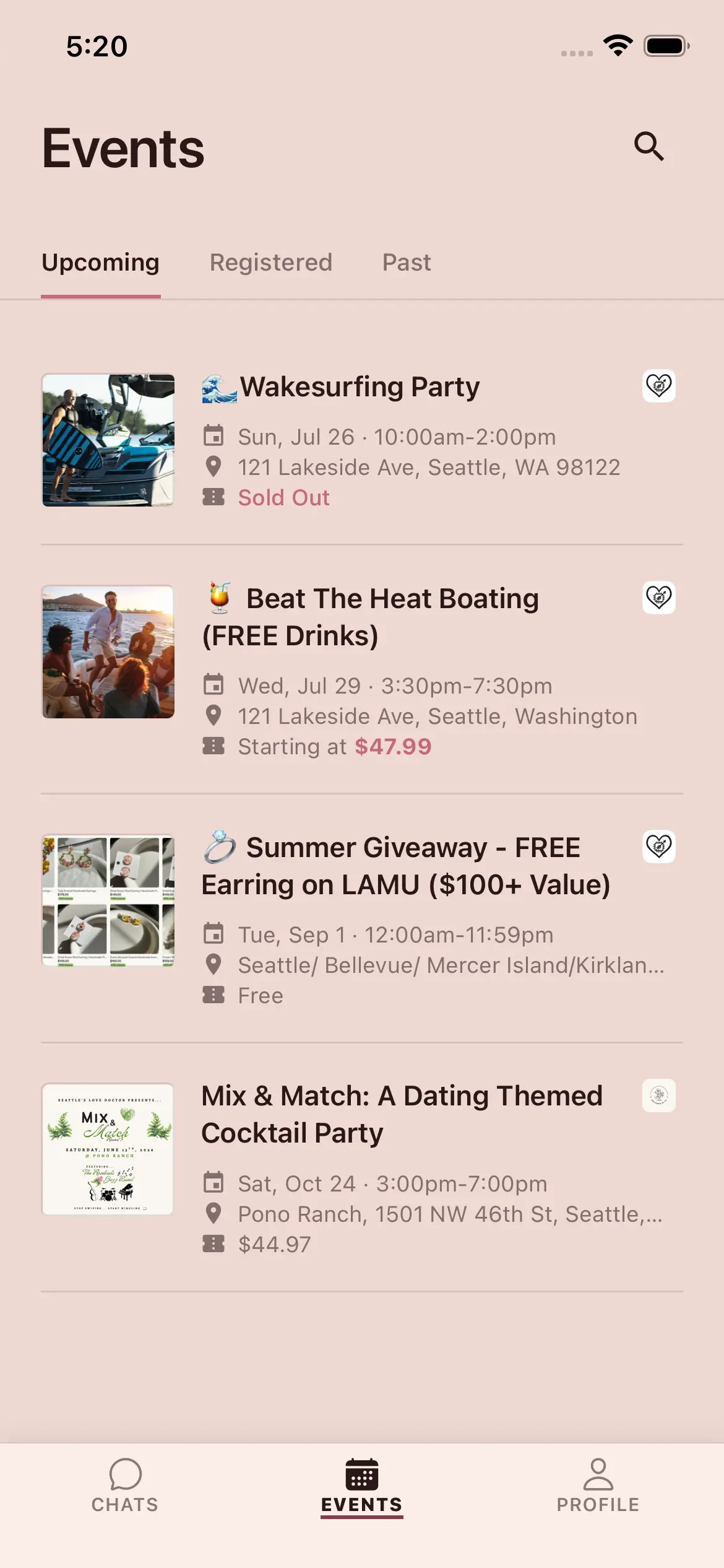 LAMU Matchmaker App — upcoming singles events in Seattle